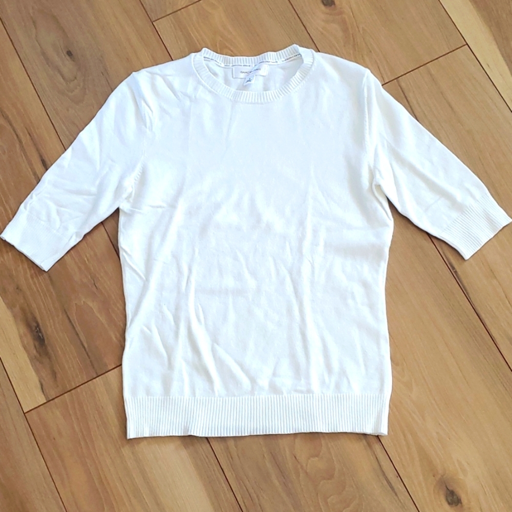 Isaac Mizrahi White Short Sleeve Lightweight Crew Neck Sweater. Women's small